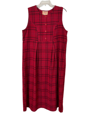 Vintage Pudding Shop Red Plaid Cotton Flannel Pinafore Dress L/XL Pioneer